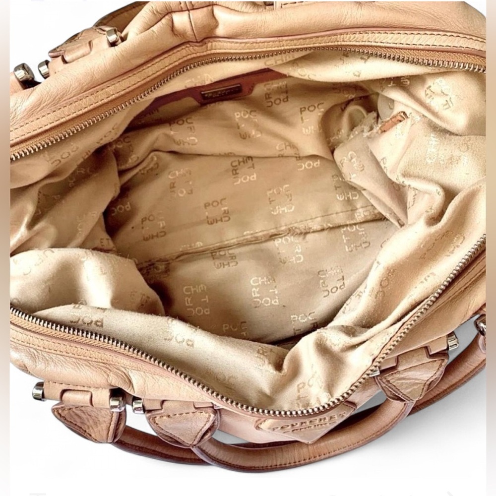 Rare Vintage Pourchet Paris Slouchy Leather Double Handle Boho Satchel - Picture 9 of 16
